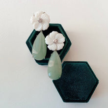 Load image into Gallery viewer, SALE Belinda Petite Dainty Green Aventurine Drop in white gold-plated silver