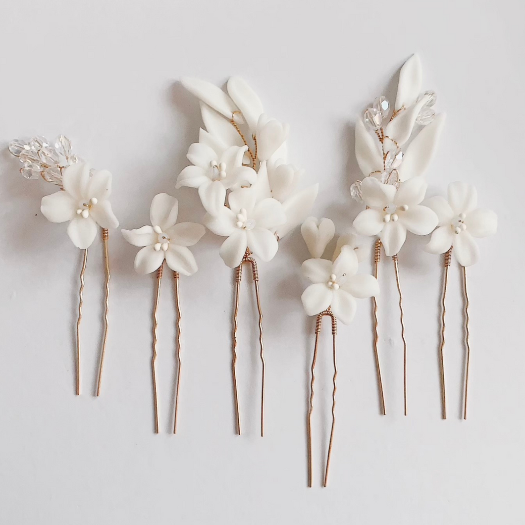 Bridal Hair Slides | White Lily 6-piece