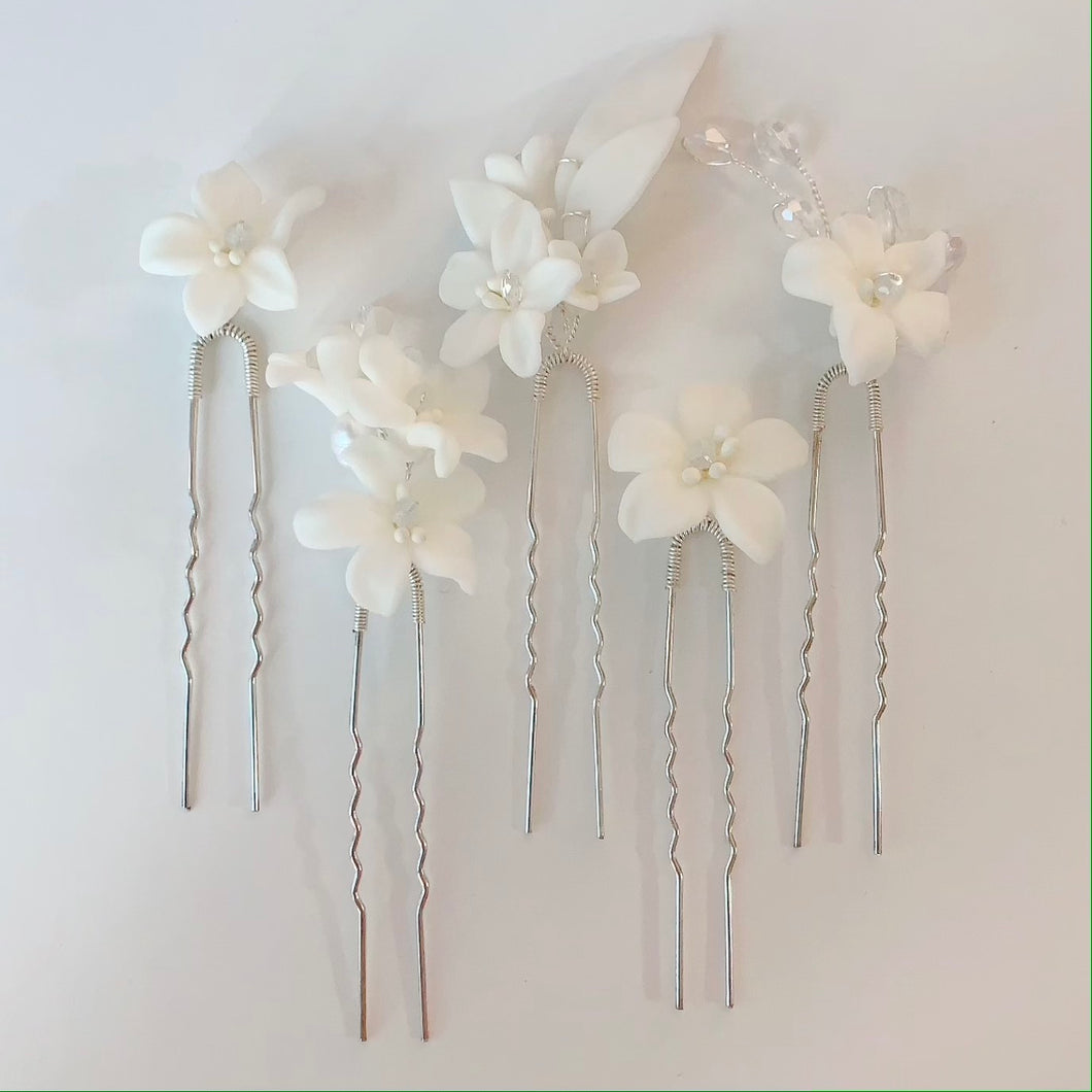 Bridal Hair Slides | White Lily Mini 5-piece